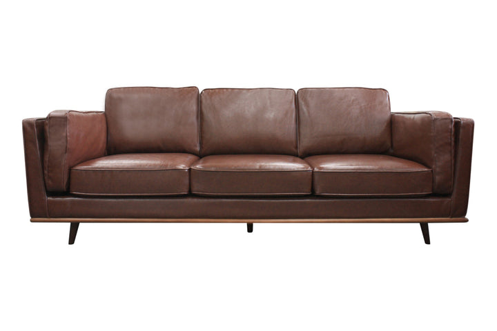 Brown Faux Sofa Lounge Set - 3 Seater with Wooden Frame