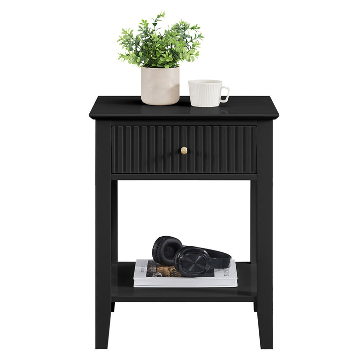 Zara Fluted 1 drawer side table - black