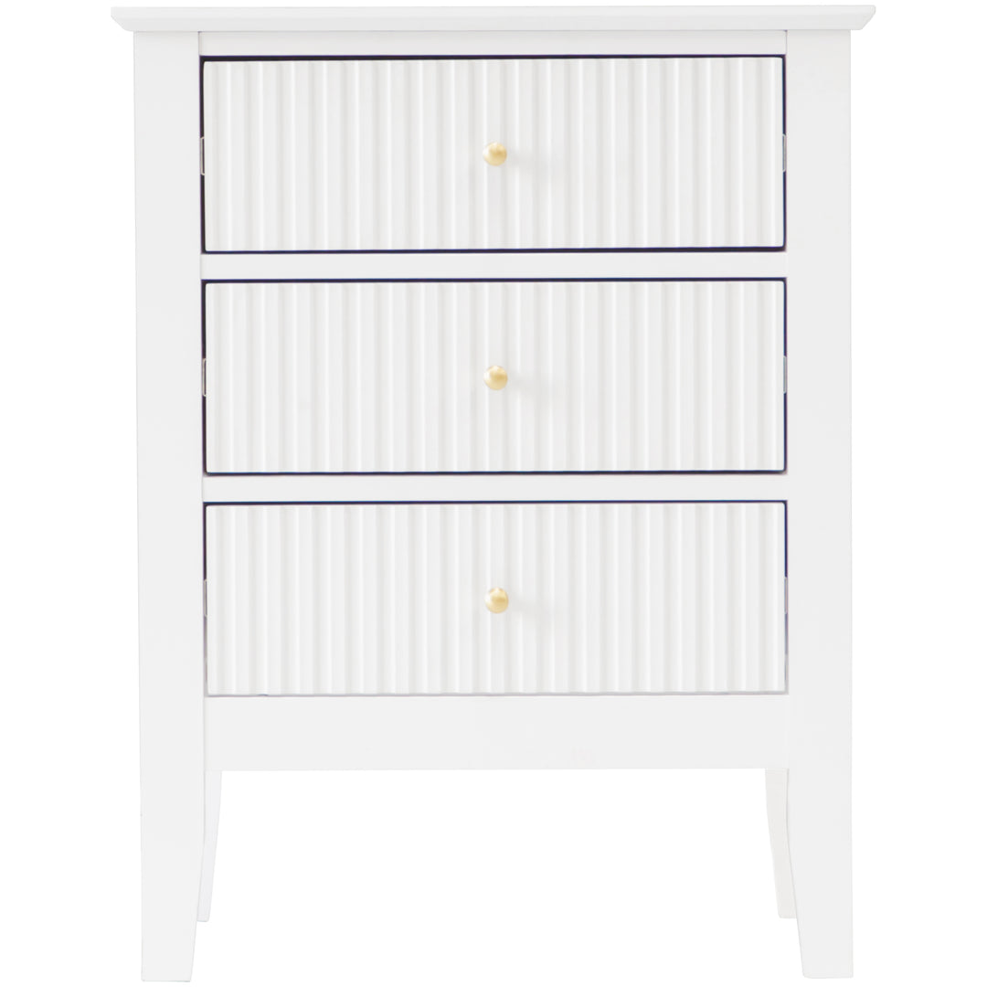 Zara Fluted 3 drawer side table - White