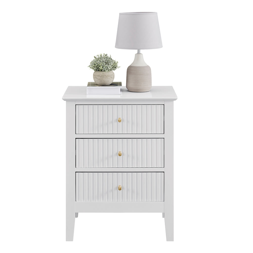 Zara Fluted 3 drawer side table - White