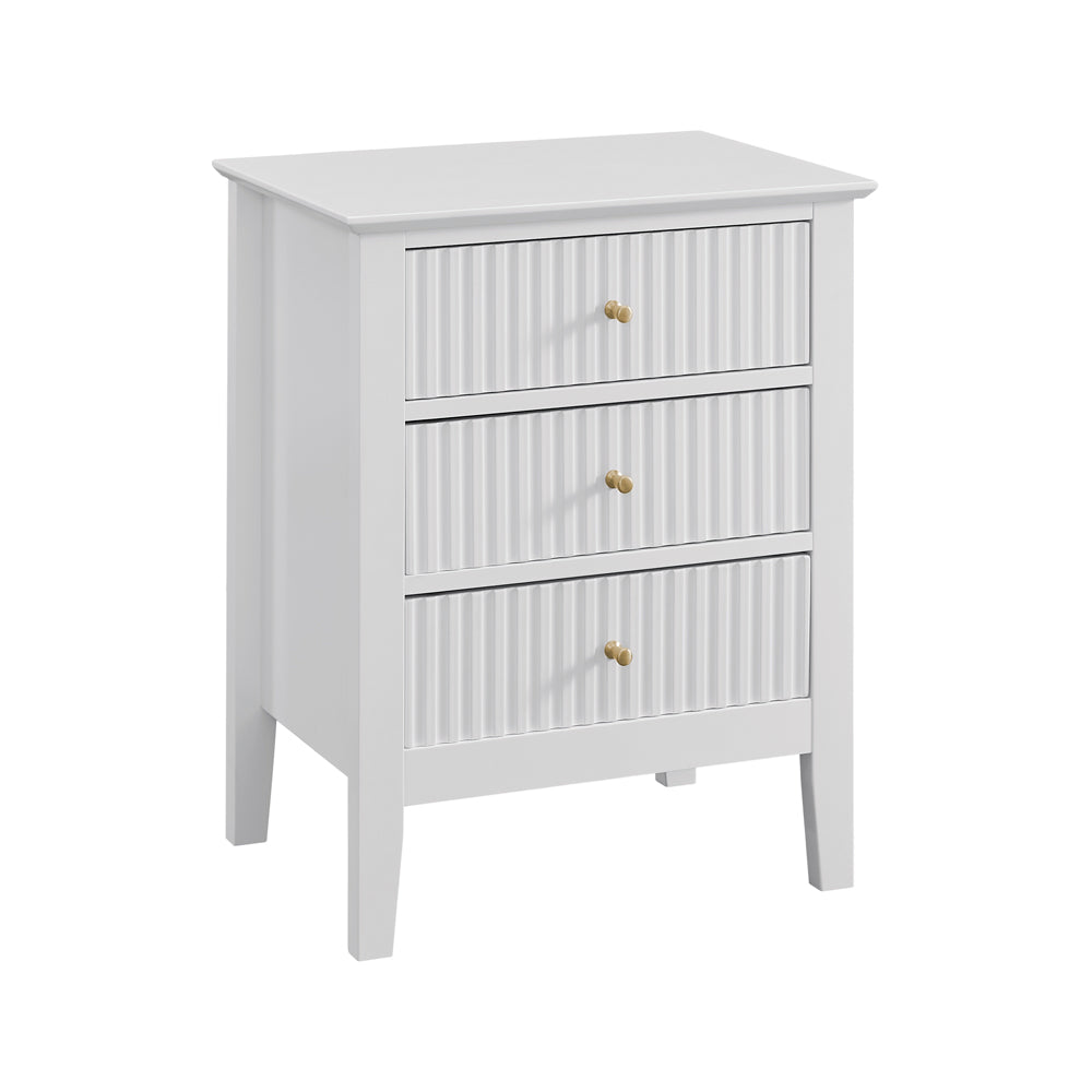 Zara Fluted 3 drawer side table - White