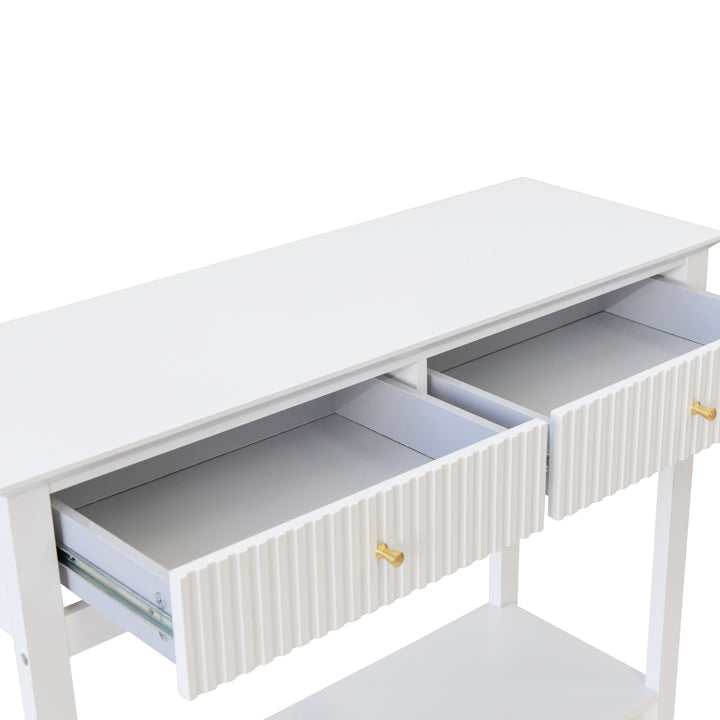 Zara Fluted 2 drawer console table - White