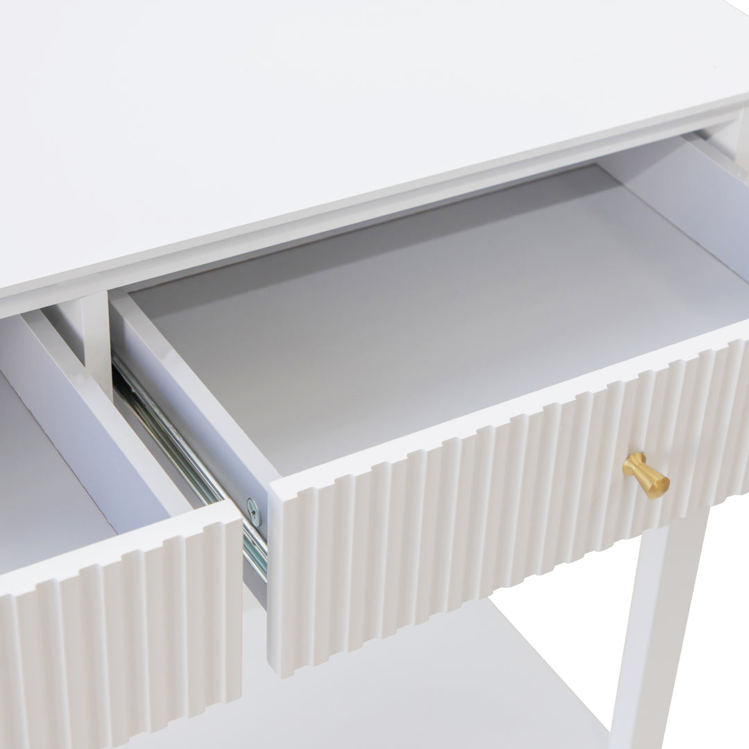 Zara Fluted 2 drawer console table - White