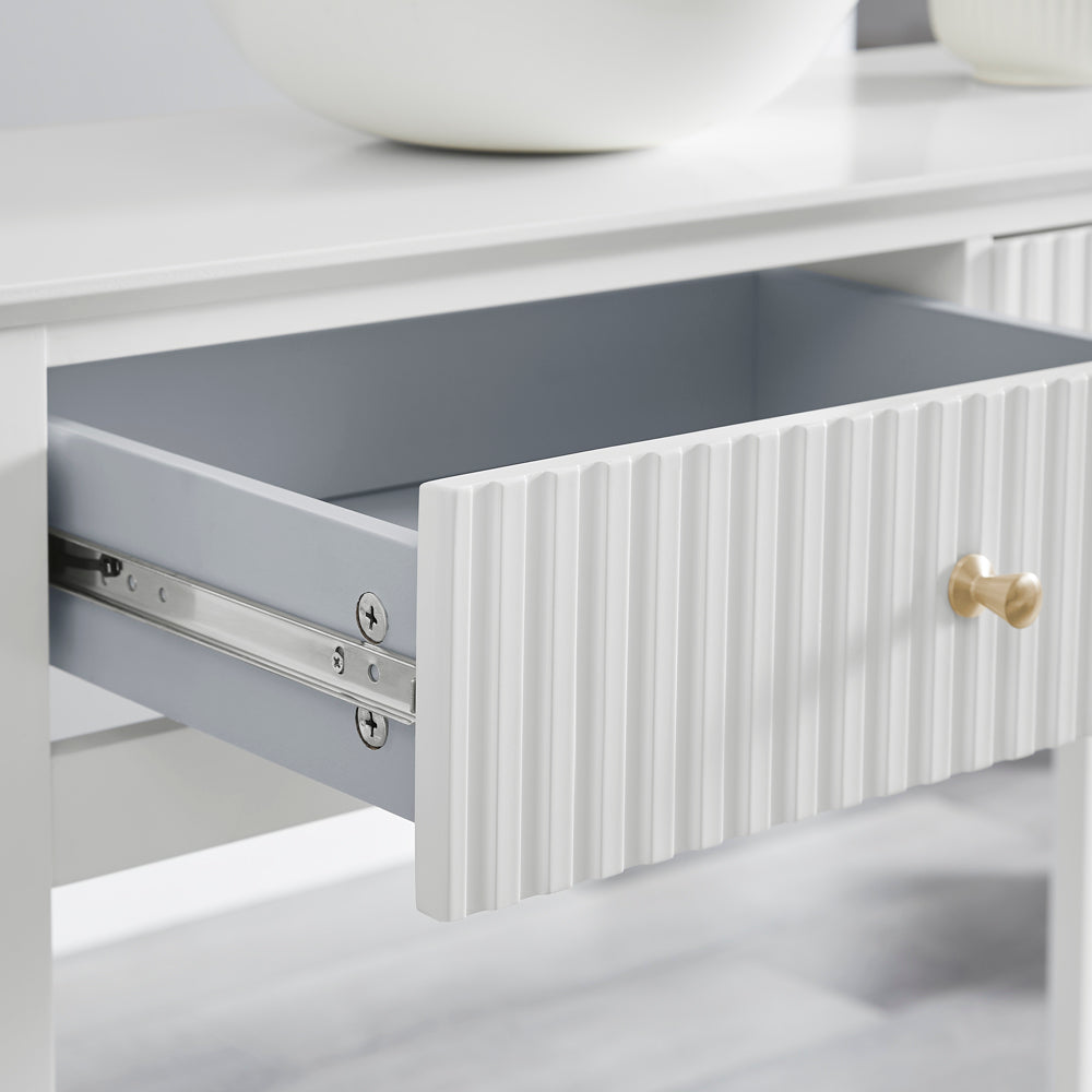 Zara Fluted 2 drawer console table - White