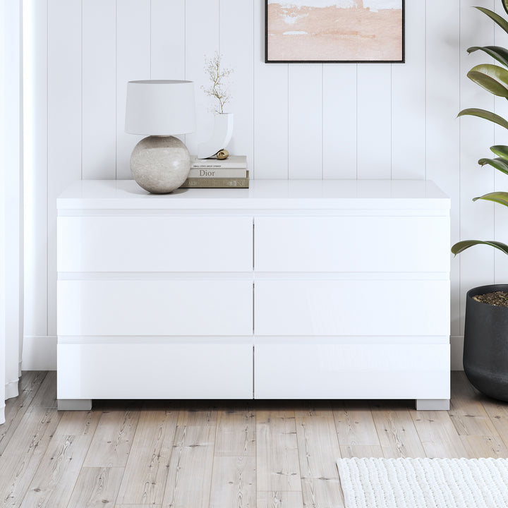 Elara 6 Drawer Chest High Gloss - White