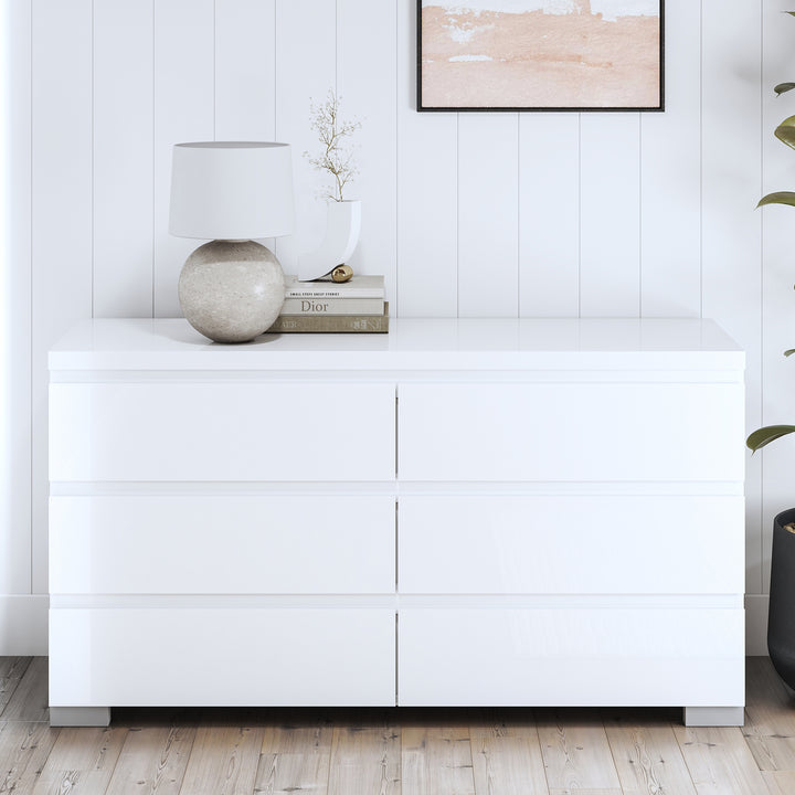 Elara 6 Drawer Chest High Gloss - White