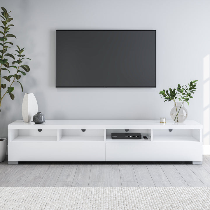 Elara High Gloss 2 Drawer TV Entertainment Storage Unit Stand - White