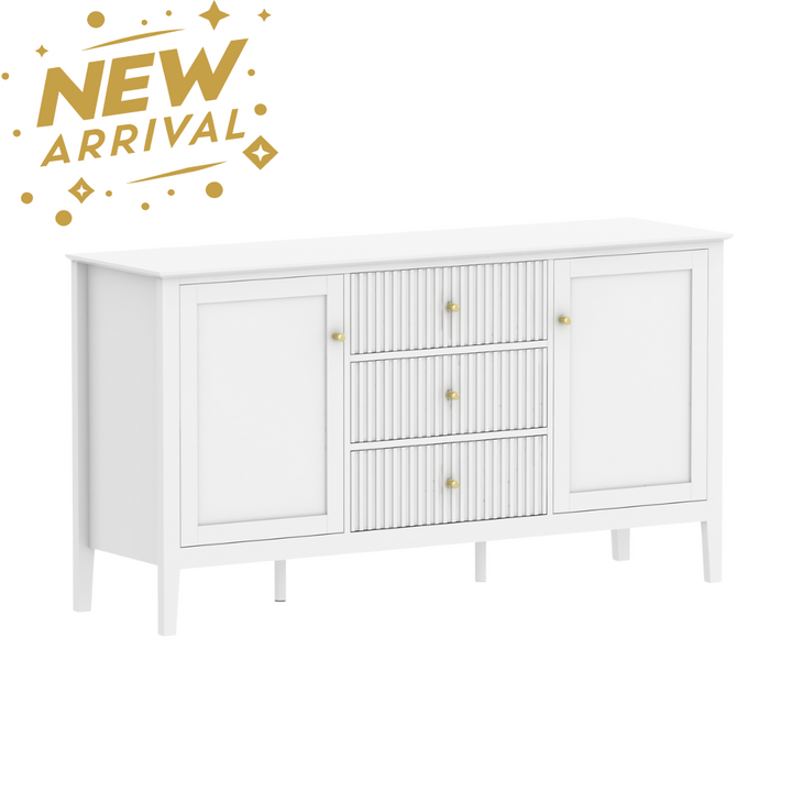 Zara Fluted 3 Drawer 2 Door Buffet - White