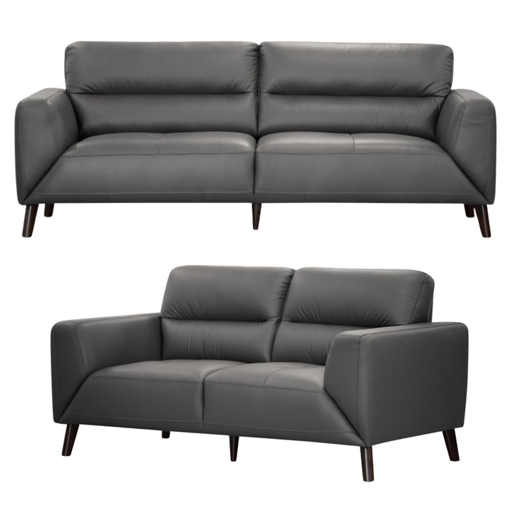 Downy Genuine Leather Gunmetal Sofa Set - 3+2 Seater Lounge Couch