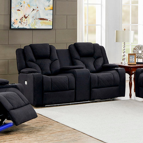 Black Rhino Fabric Electric Recliner Lounge Armchair - 3+2 Seater with LED Features