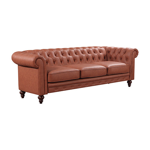 Chesterfield Elegance: 3+2+1 Seater Button Tufted Faux Leather Sofa Brown