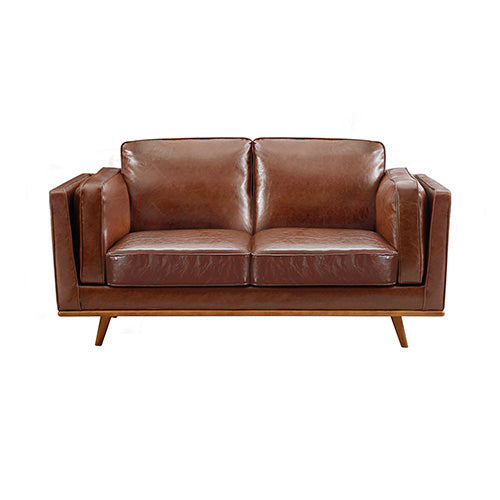 Brown Leather 3+2 Seater Sofa Lounge Set with Wooden Frame