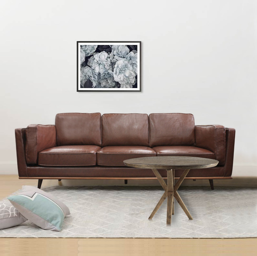 Brown Faux Sofa Lounge Set - 3 Seater with Wooden Frame