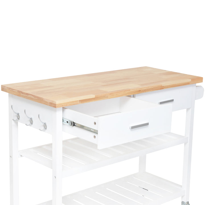 Stylish and Practical Kitchen Island Trolley with Open Shelves in White