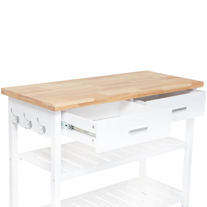 Stylish and Practical Kitchen Island Trolley with Open Shelves in White