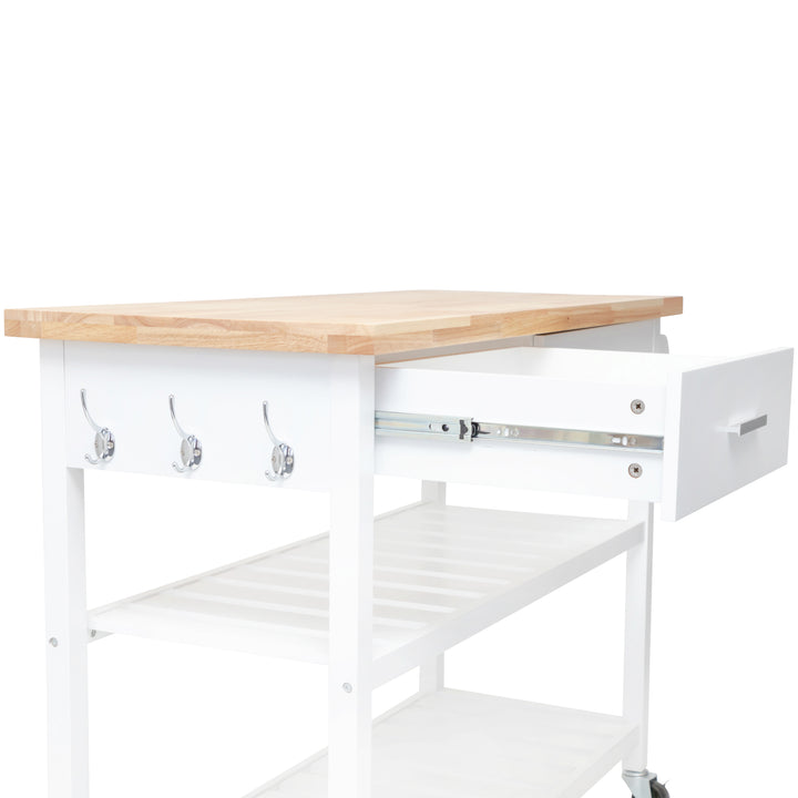 Stylish and Practical Kitchen Island Trolley with Open Shelves in White