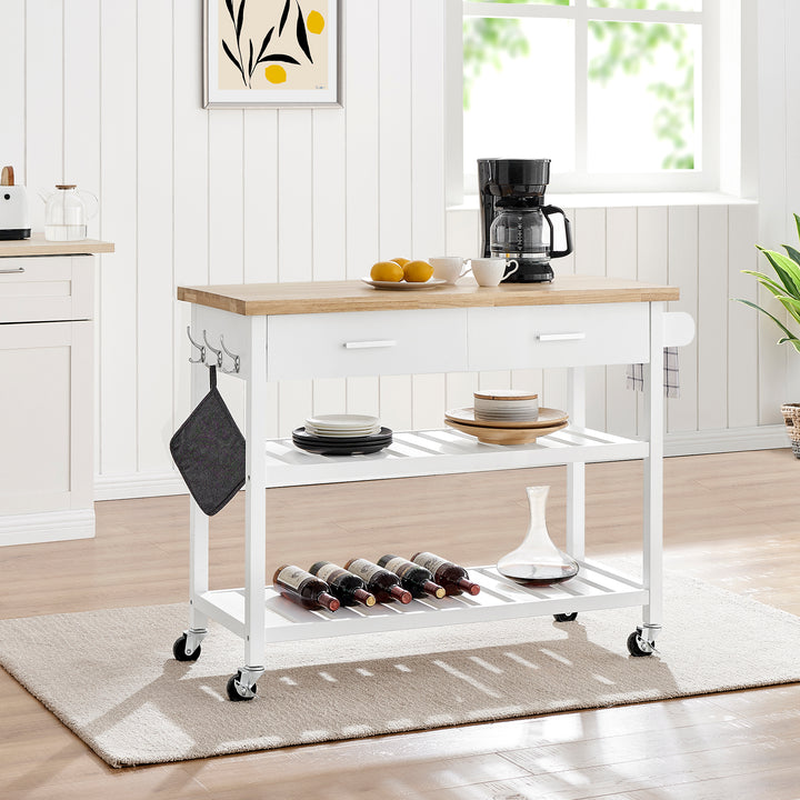 Stylish and Practical Kitchen Island Trolley with Open Shelves in White