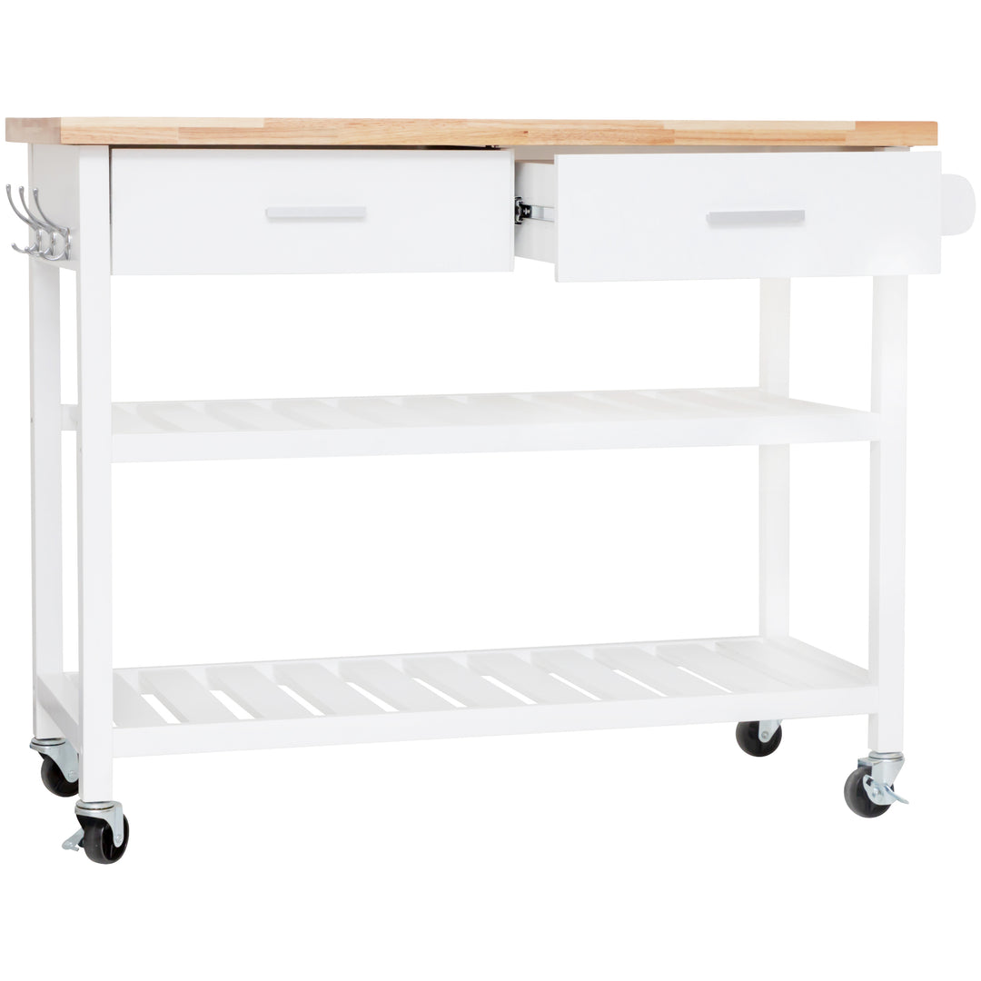 Stylish and Practical Kitchen Island Trolley with Open Shelves in White