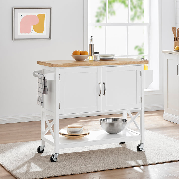 Hamptons Kitchen Island with Solid Wood Top White