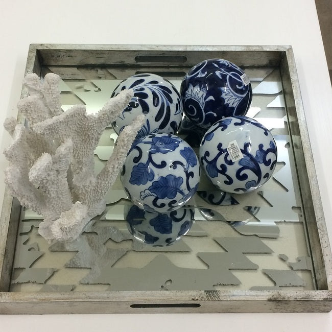 Blue & White Decorator Balls - Set of 4 Ceramic Ornaments