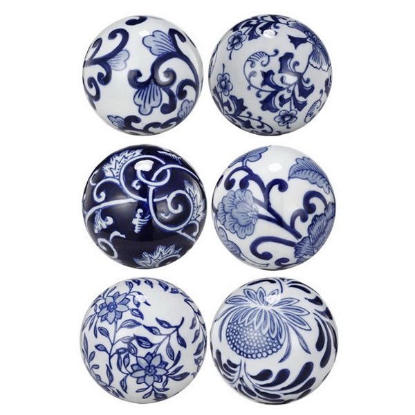 Blue & White Ceramic Decorator Set of 6 3" Round Orbs