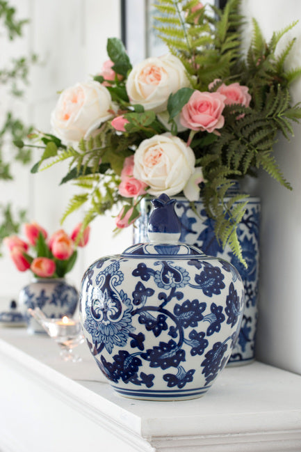 Timeless Blue & White Pattern Ceramic Posy Ginger Jar