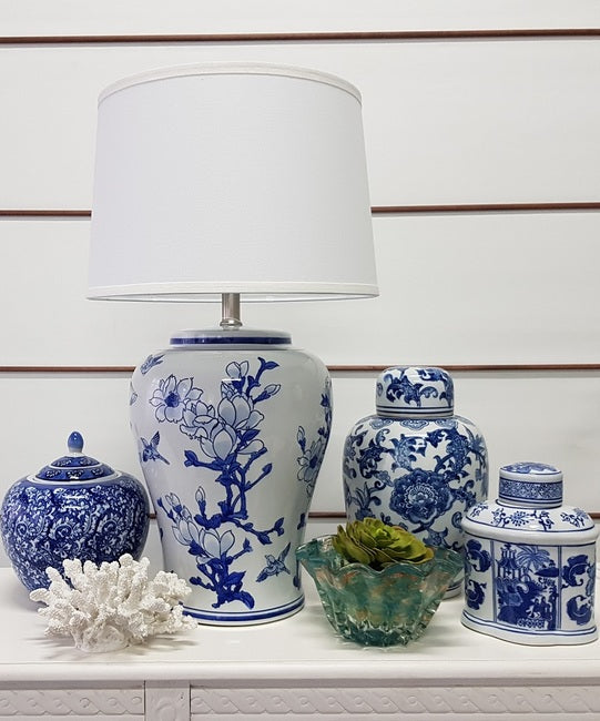 Ceramic Blue & White Blossom Ginger Jar Storage