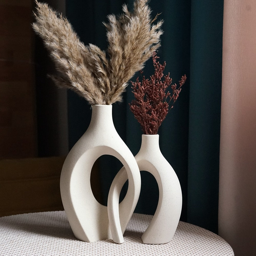 Nordic Ceramic Embrace Vases for Pampas Grass Dried Flower Set of 2