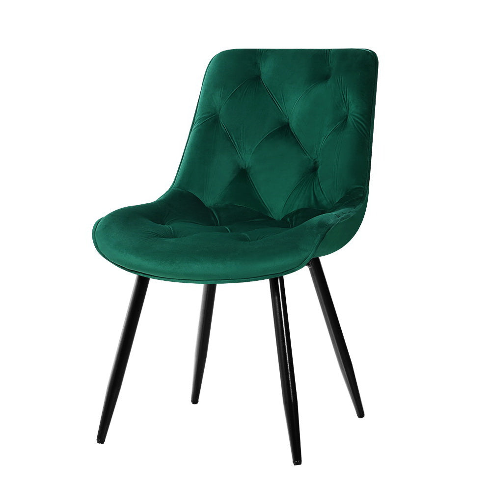 Set of 2 Green Dining Chairs Velvet Padded