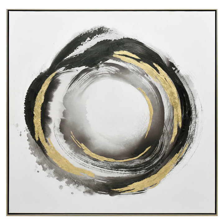 Orbiting Elegance Champagne Framed Canvas Wall Art 100X100cm