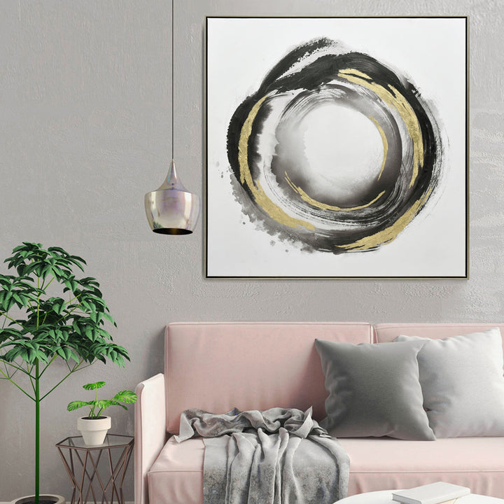 Orbiting Elegance Champagne Framed Canvas Wall Art 100X100cm