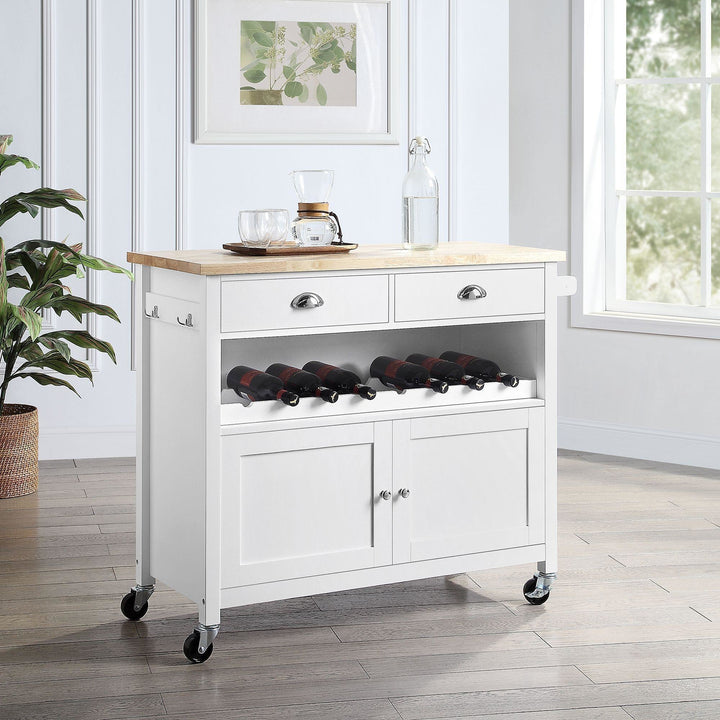 Kitchen Storage Trolley 2 Drawer Door and Wine Rack